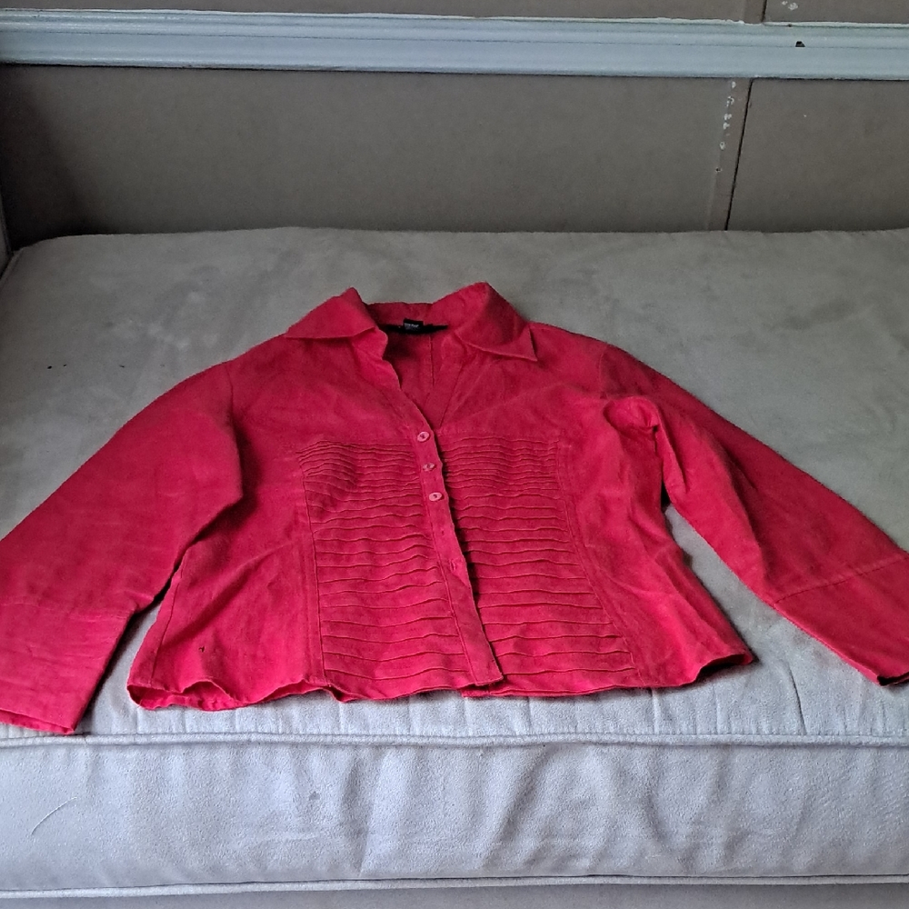 Tracy M Red Blazer Lightweight Textured Suit Jacket